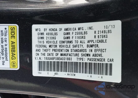 2014 Acura Tl 3.5 из США, поврежденный, VIN 19UUA8F59EA001960